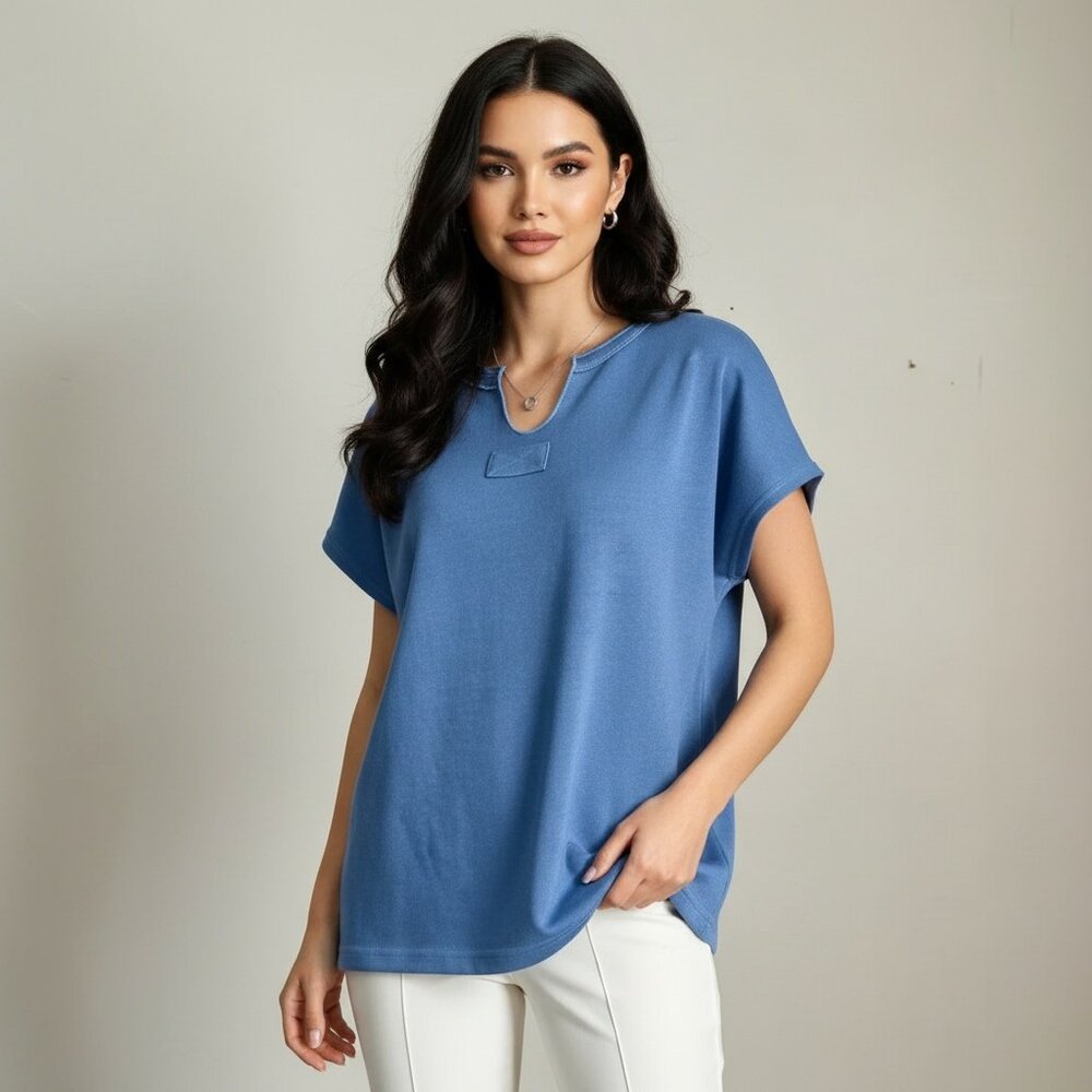 MEROKEETY | Blue Short Sleeve Knit Top Sz M